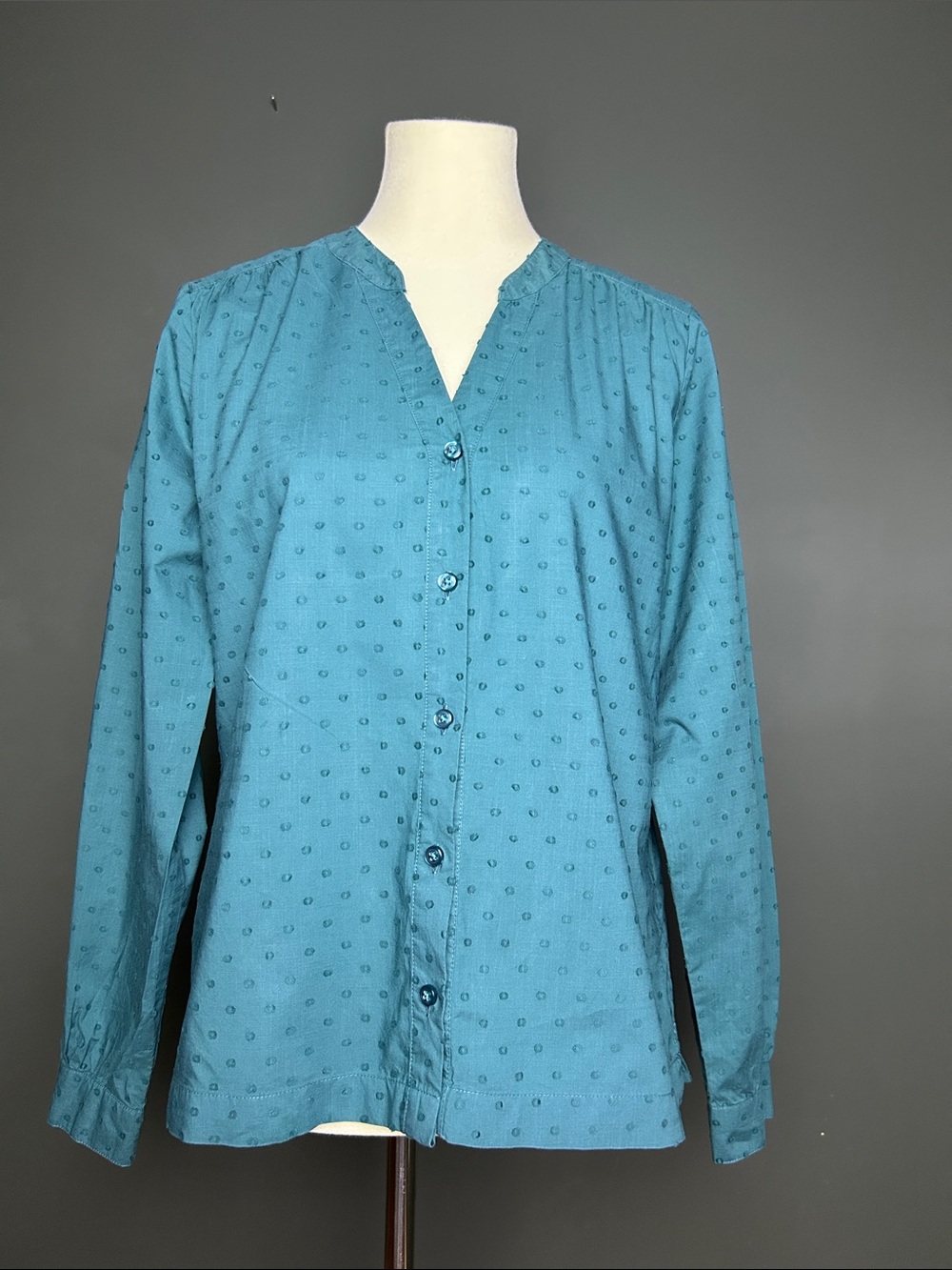 Orvis Teal Button-Down Shirt with Dot Texture